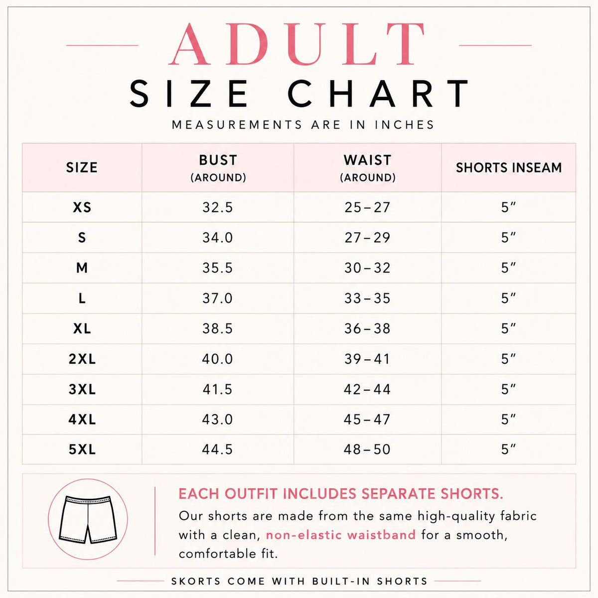 Adult size chart
