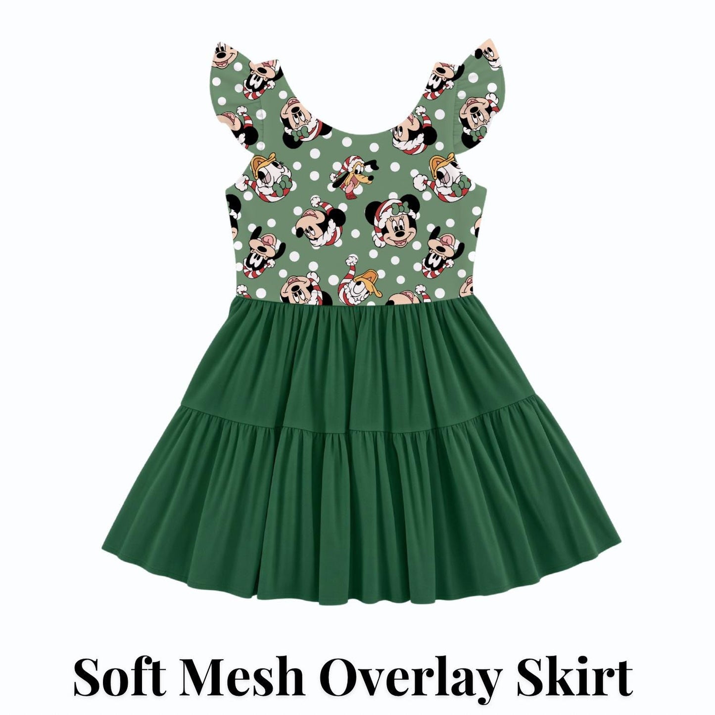 PREORDER Mickey and Friends Christmas Active Mesh Twirl Dress with Separate Shorts | Green Disney Holiday Outfit