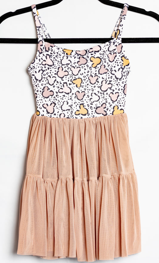 Preorder Neutral Mickey Cheetah Print Active Mesh Dress with Separate Shorts