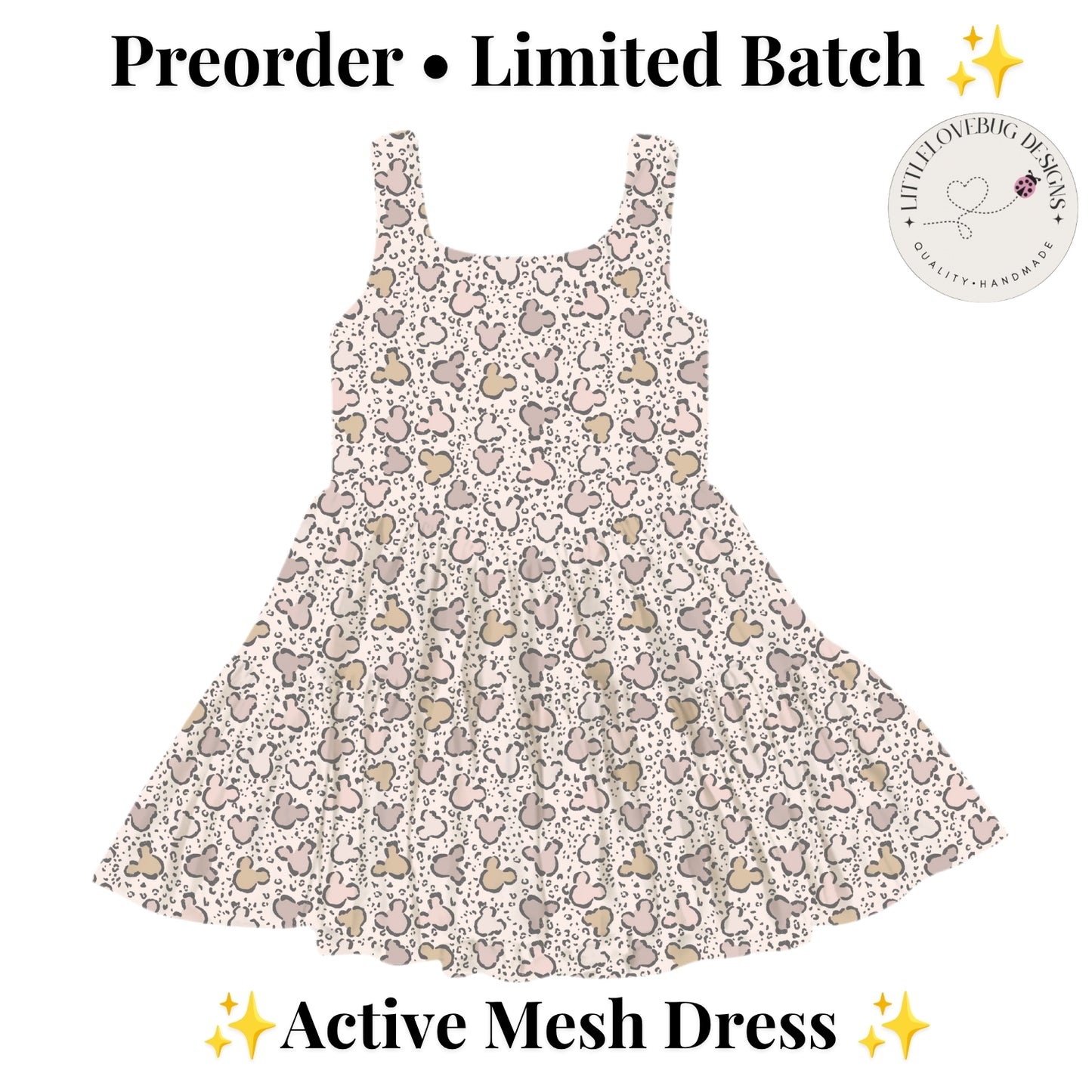 Preorder Mickey Cheetah Print Printed Mesh Active Dress with Separate Shorts