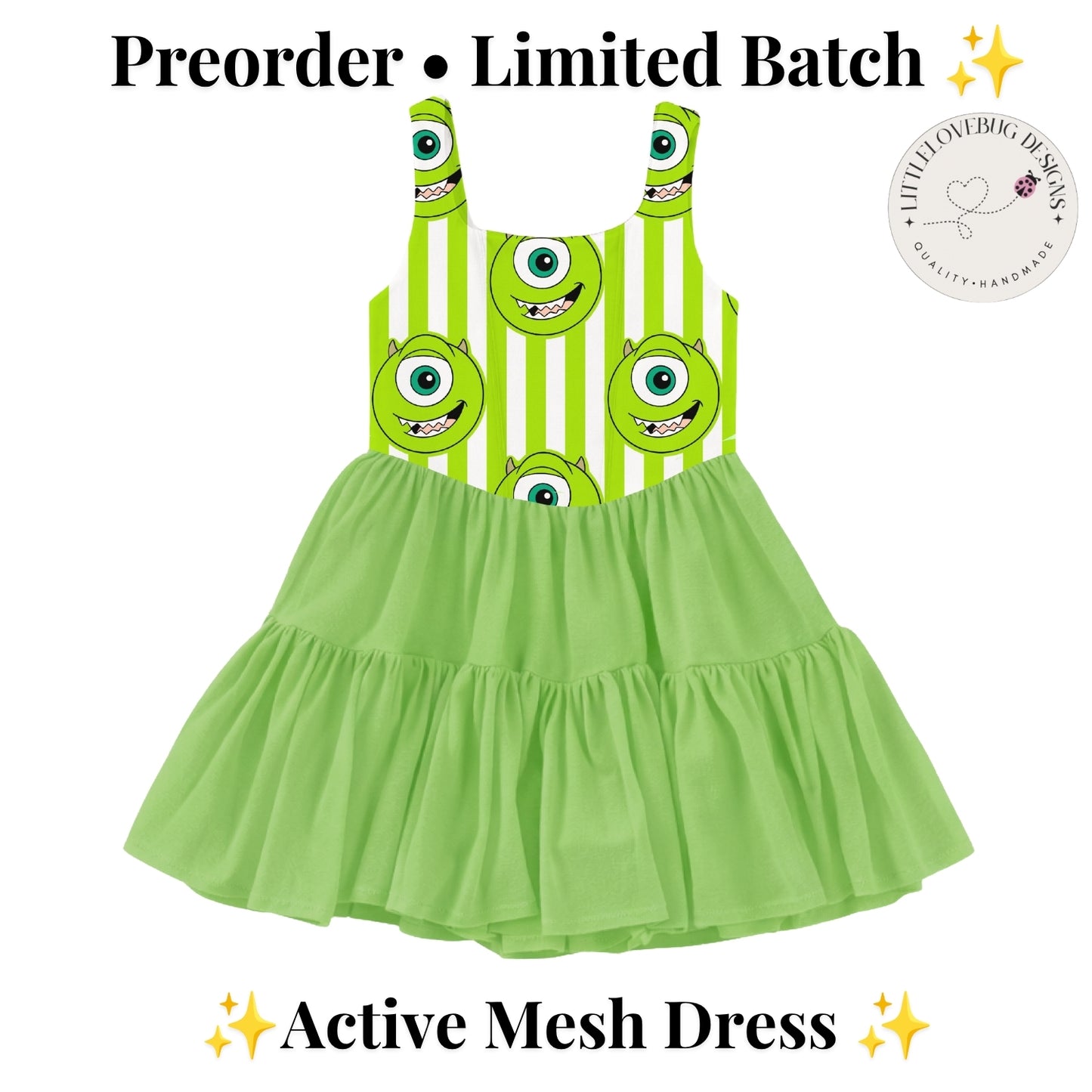 Preorder Mike Wazowski  Active Mesh Dress with Separate Shorts