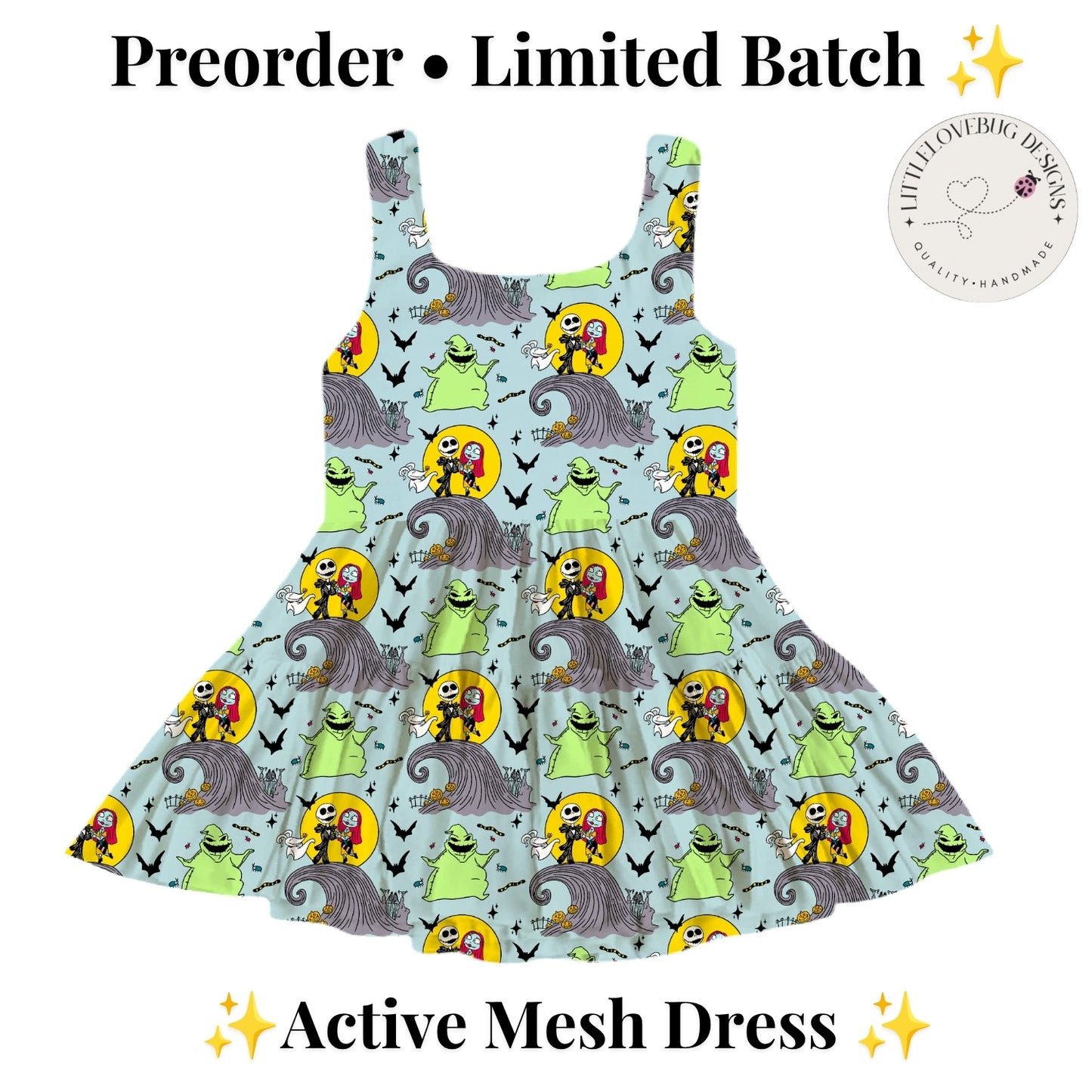 Preorder Nightmare Before Christmas Active Printed Mesh Dress with Separate Shorts