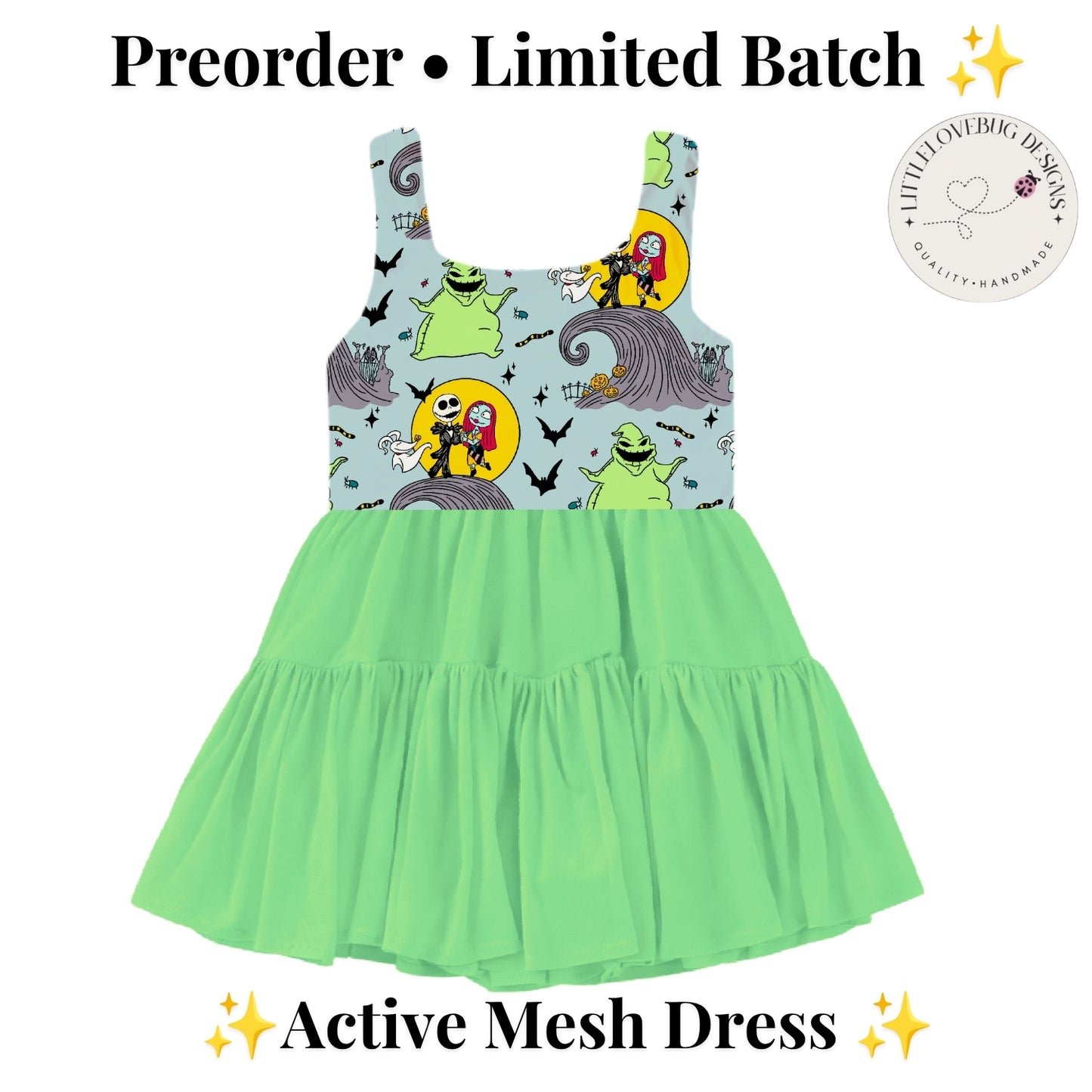 Preorder Nightmare Before Christmas Active Mesh Dress with Separate Shorts