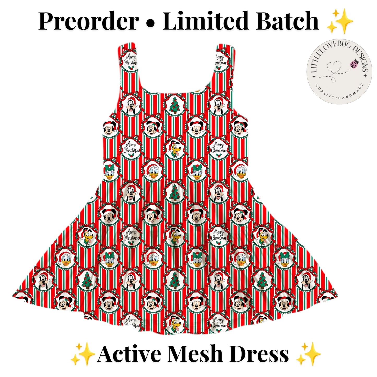Preorder Christmas Fab 5 Active Printed Mesh Dress with Separate Shorts