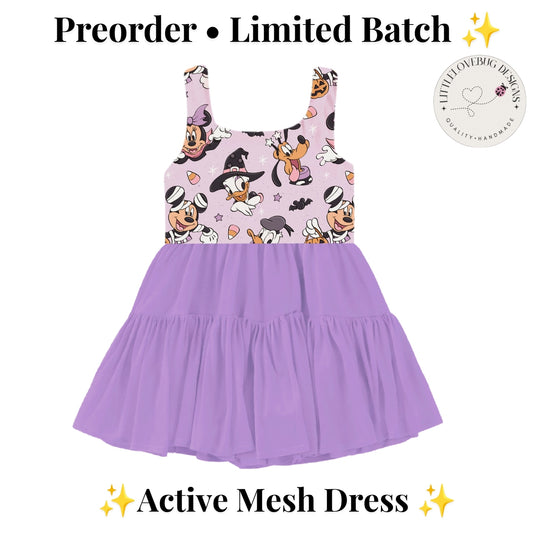 Preorder Halloween Mickey and Friends  Active Purple Mesh Dress with Separate Shorts