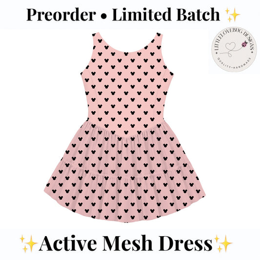 Blush and Black Mickey Sleeveless Mommy and Me Active Mesh Twirl Dress listing photo 1