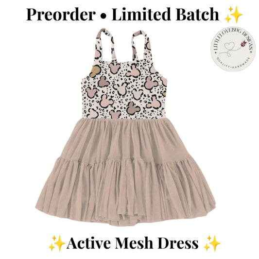 Preorder Neutral Mickey Cheetah Print Active Mesh Dress with Separate Shorts