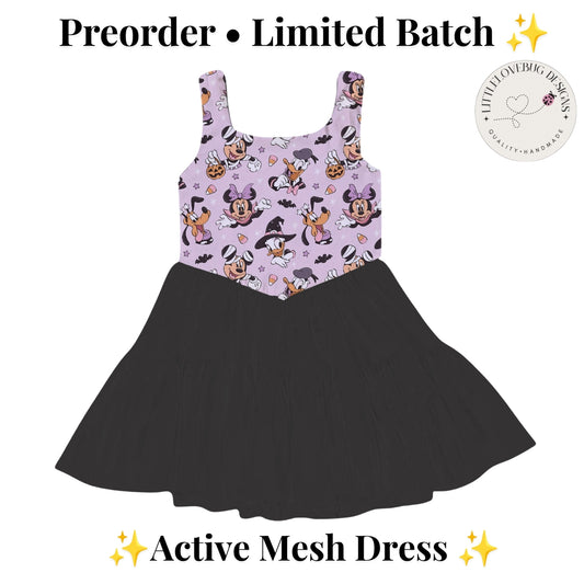 Preorder Halloween Mickey and Friends  Active Black Mesh Dress with Separate Shorts