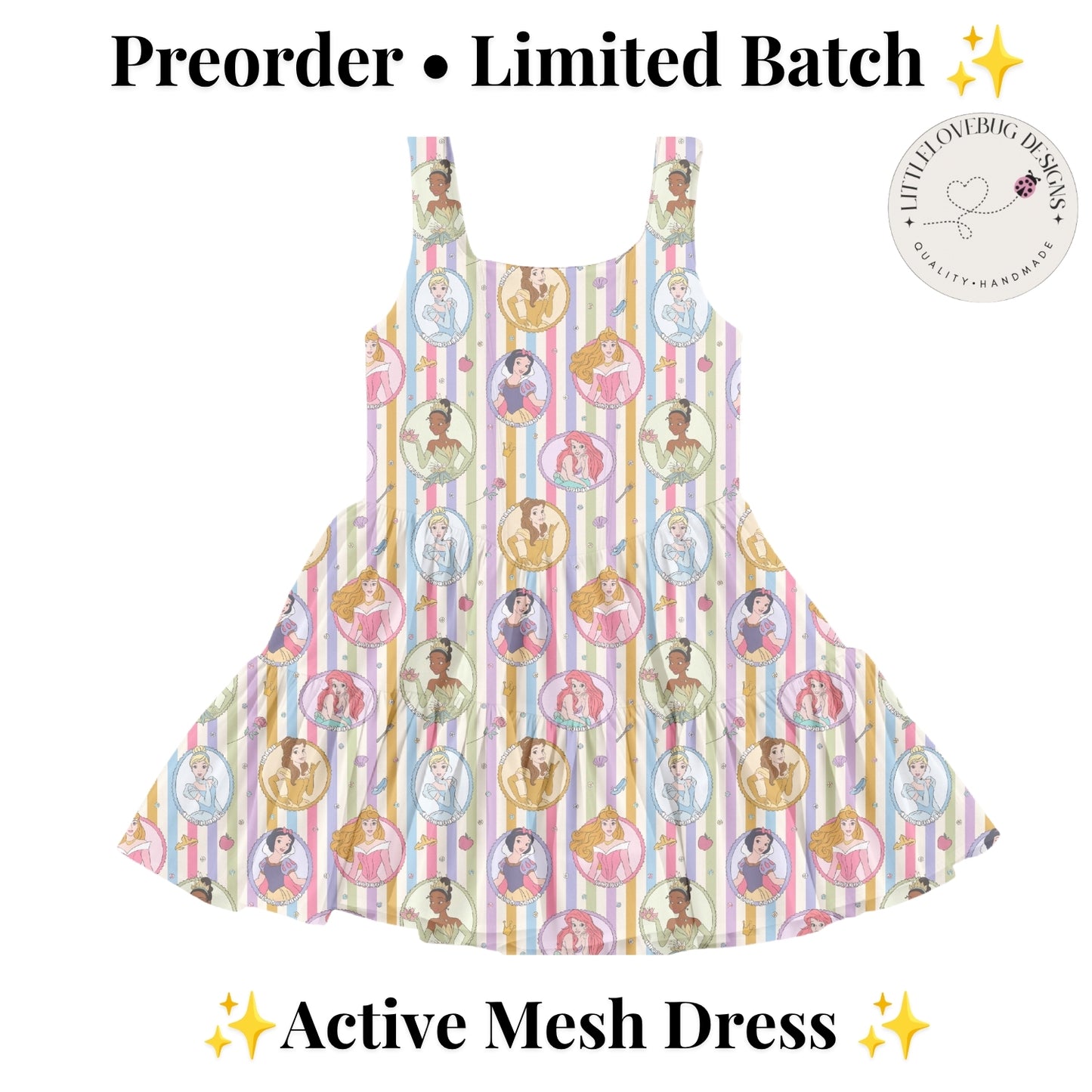 Preorder Princesses Stripe Printed Mesh Active Dress with Separate Shorts