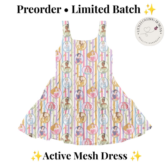 Preorder Princesses Stripe Printed Mesh Active Dress with Separate Shorts