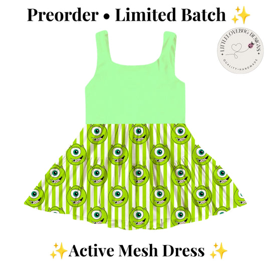 Preorder Mike Wazowski Active Printed Mesh Dress with Separate Shorts