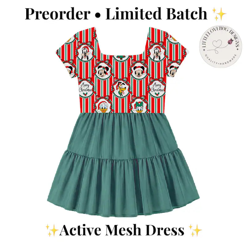 Preorder Christmas Fab 5 Short Sleeve Active Mesh Dress with Separate Short