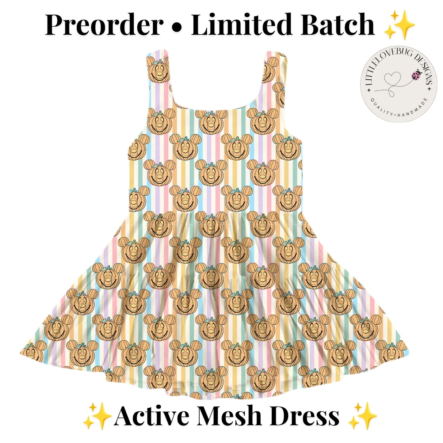 Preorder Mickey Pastel Pumpkin Active  Printed Mesh Dress with Separate Shorts