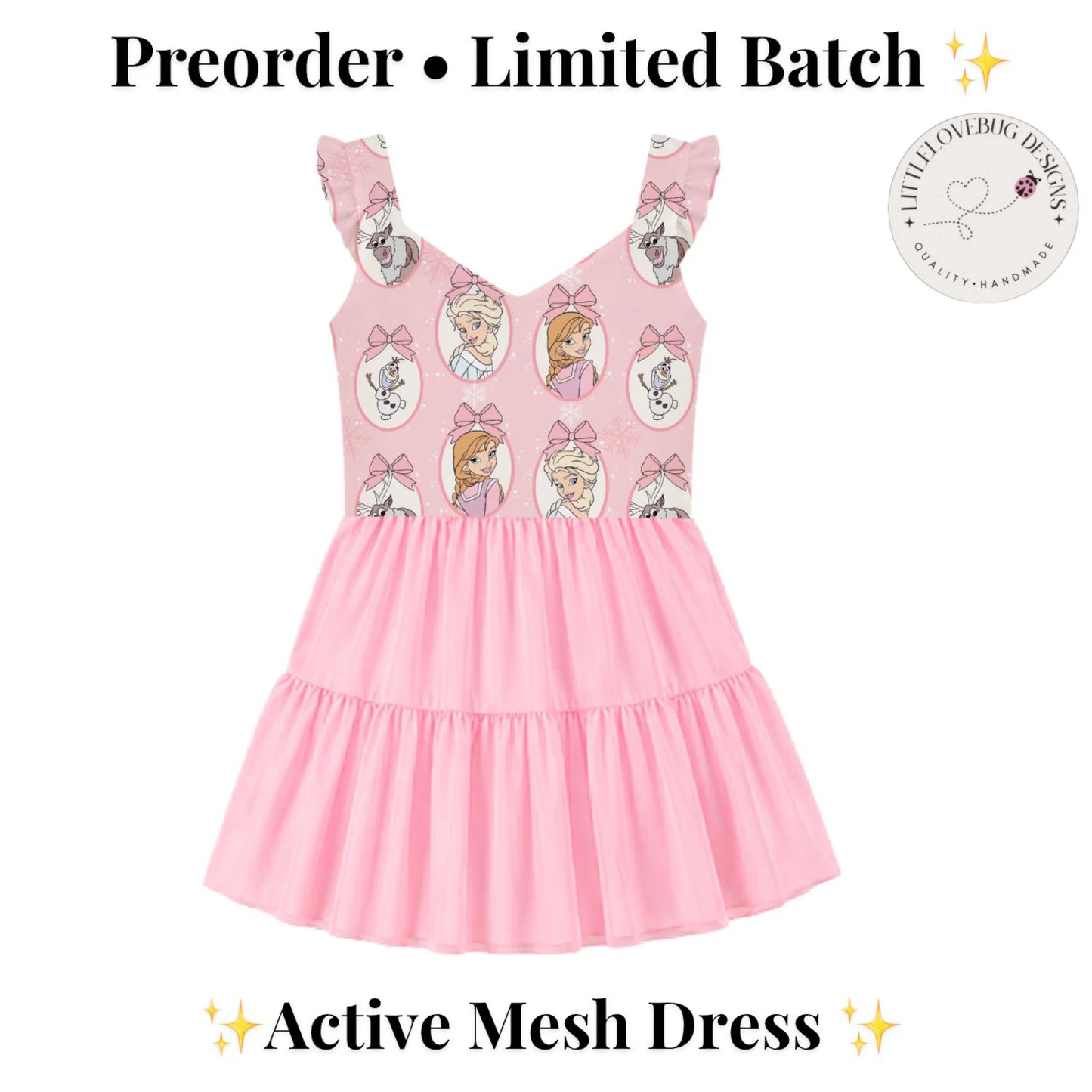 Preorder Elsa Anna Frozen V Neck Ruffle Active Mesh Dress with Separate Shorts