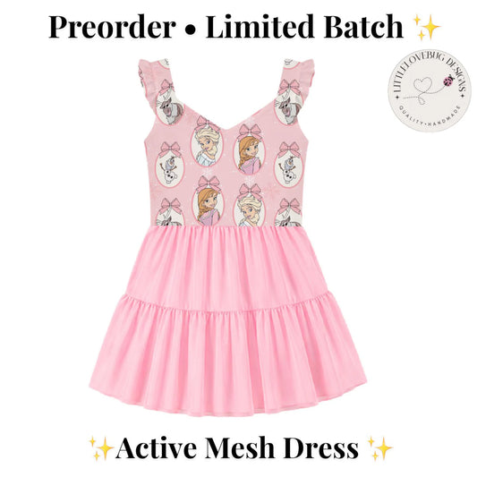 Preorder Elsa Anna Frozen V Neck Ruffle Active Mesh Dress with Separate Shorts