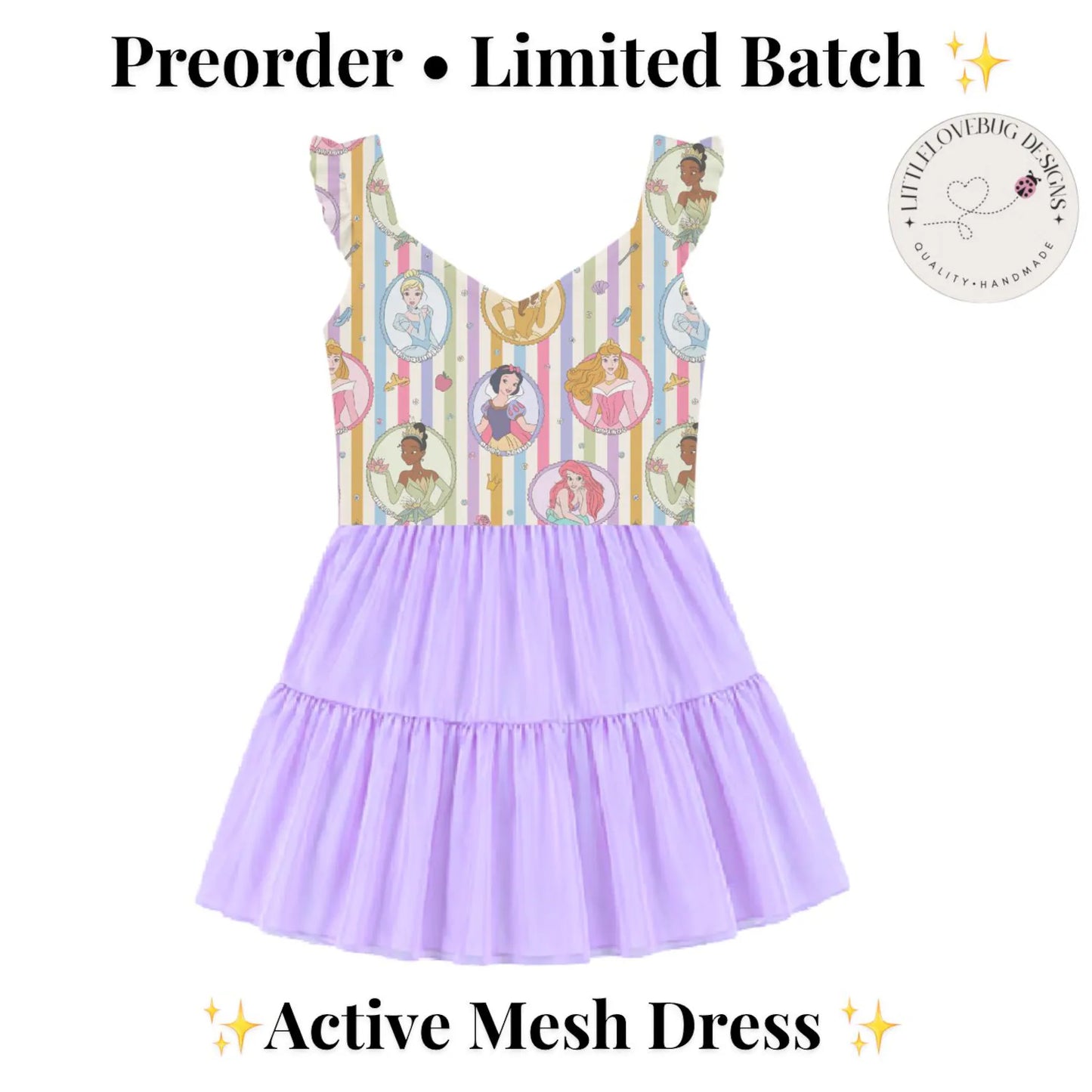 Preorder Princess Stripes V Neck Ruffle Active Mesh Dress with Separate Shorts