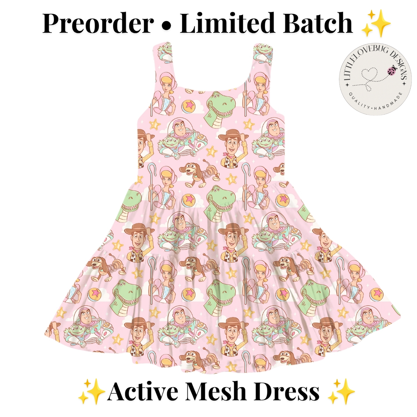 Preorder Pink Toy Story Printed Mesh Active Dress with Separate Shorts