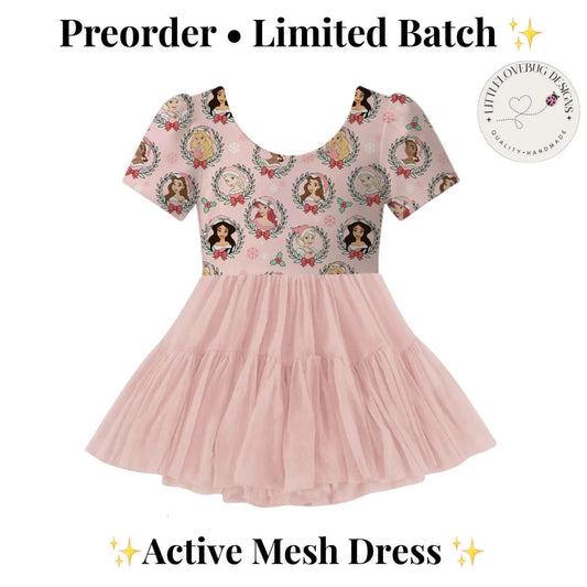 Preorder Christmas Princesses Short Sleeve Active Mesh Dress with Separate Shorts