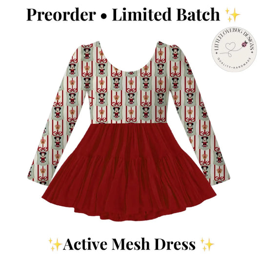 Preorder Christmas Nutcracker Mouse Long Sleeve Active Mesh Dress with Separate Shorts