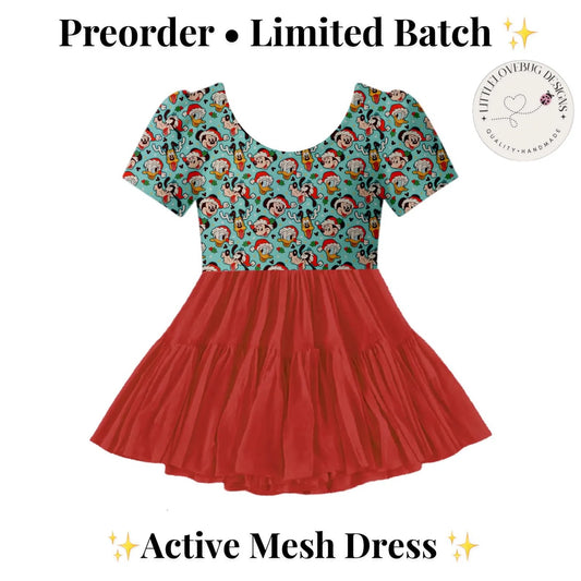 Preorder Christmas Classic Character Blue Short Sleeve Active Mesh Dress with Separate Shorts