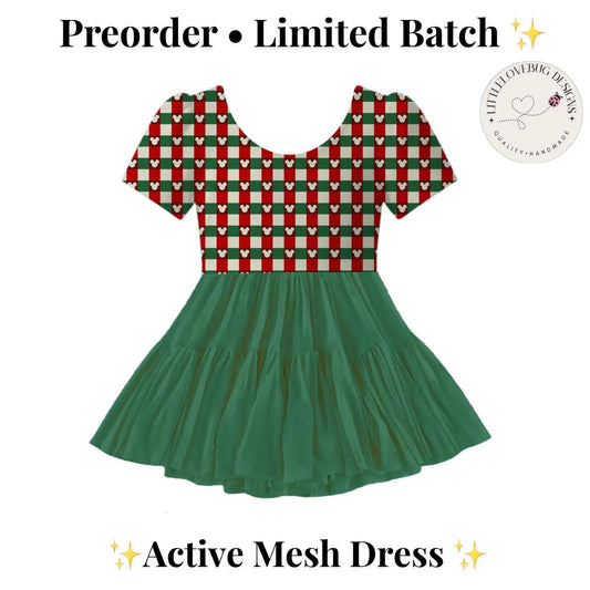 Preorder Christmas Plaid Short Sleeve Active Mesh Dress with Separate Shorts
