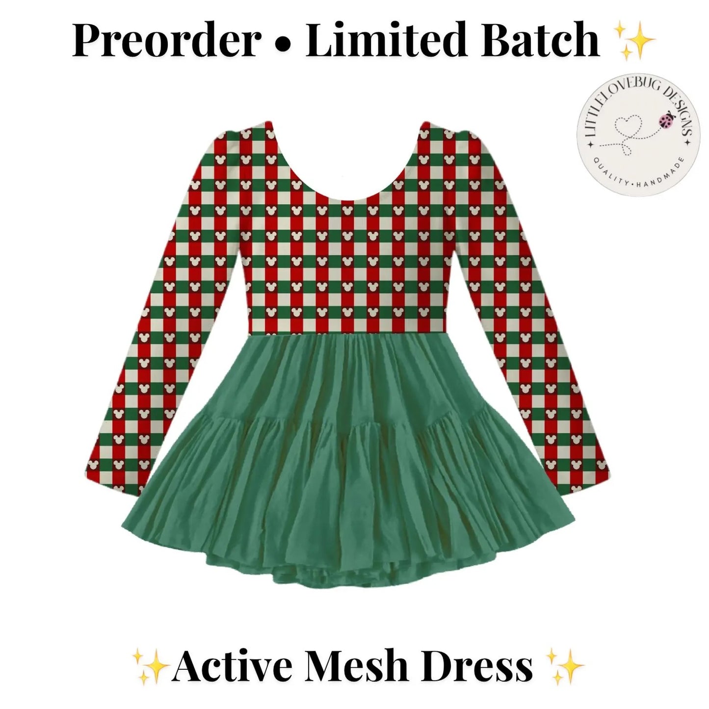 Preorder Christmas Plaid Long Sleeve Active Mesh Dress with Separate Shorts