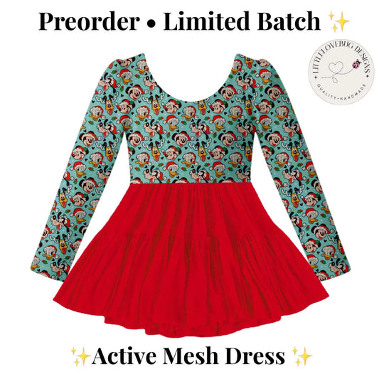 Preorder Christmas Classic Character Blue Long Sleeve Active Mesh Dress with Separate Shorts