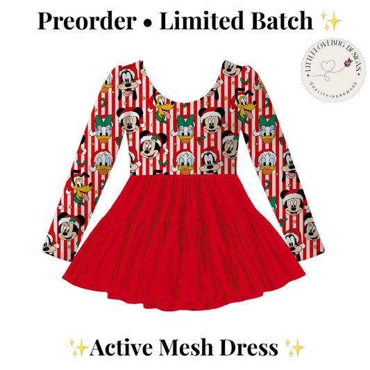 Preorder Christmas Fab 5 Stripes Long Sleeve sleeve Active Mesh Dress with Separate Short