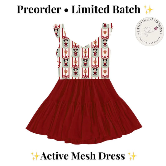 Preorder Christmas Nutcracker Mouse V Neck Ruffle Sleeve Active Mesh Dress with Separate Shorts