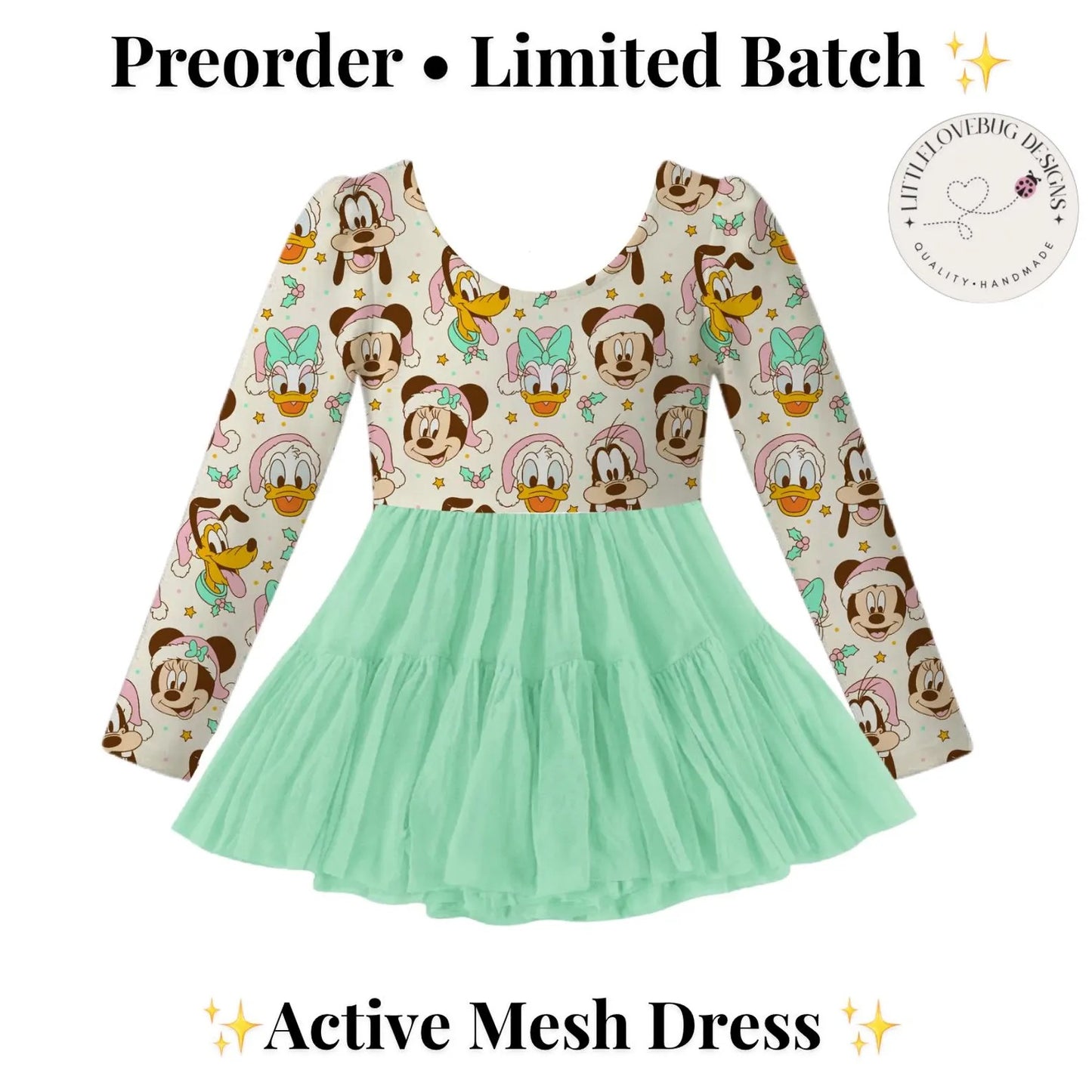 Preorder Christmas Fab 5 Pastel Long Sleeve sleeve Active Mesh Dress with Separate Short