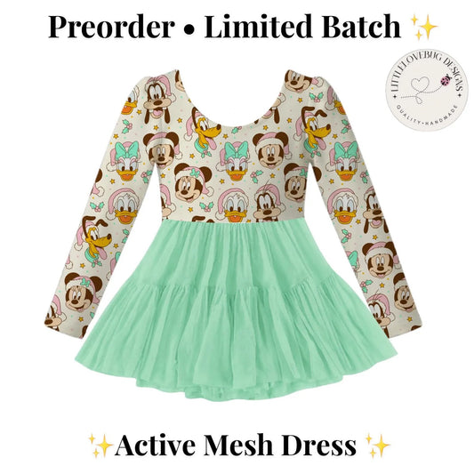 Preorder Christmas Fab 5 Pastel Long Sleeve sleeve Active Mesh Dress with Separate Short