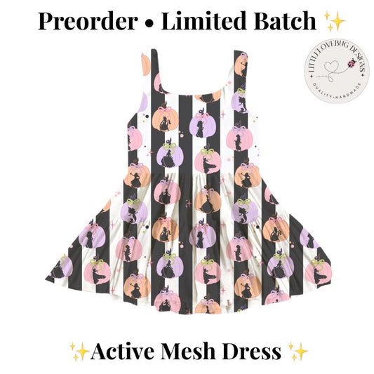 Preorder Halloween Princesses Pumpkin Stripes Active Mesh Dress with Separate Shorts
