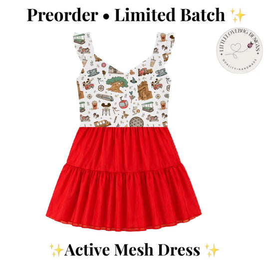Preorder Park Hopper V Neck Ruffle Sleeve Active  Mesh Dress with Separate Shorts