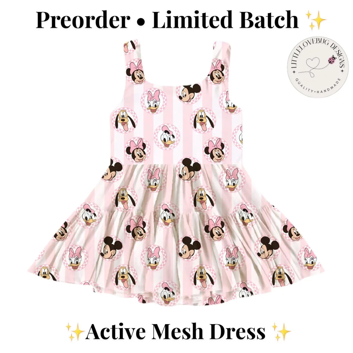 Preorder Minnie and Friends Checkered Stripes Active  Mesh Dress with Separate Shorts