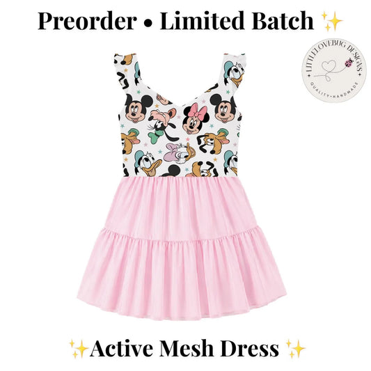 Preorder Pastel Fab 5 Ruffle Sleeve Active Pink Mesh Dress with Separate Shorts
