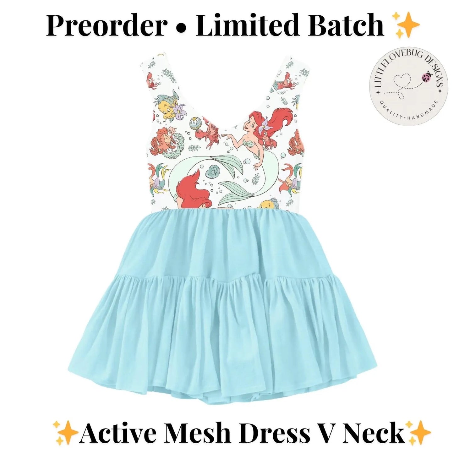 Preorder Mermaid Princess V Neck Active  Mesh Dress with Separate Shorts