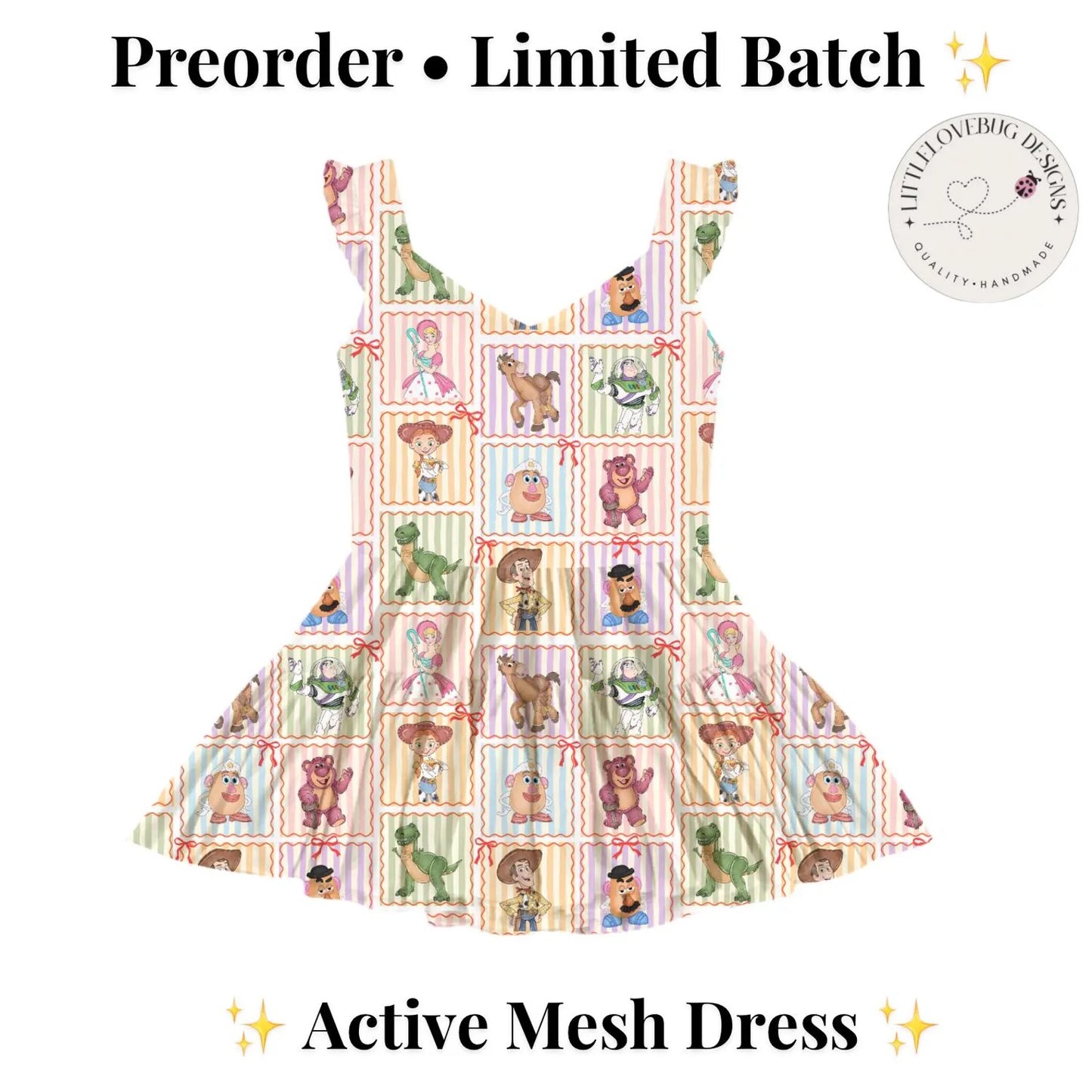 Preorder Toy Patches  Ruffle Sleeve Active Mesh Dress with Separate Shorts