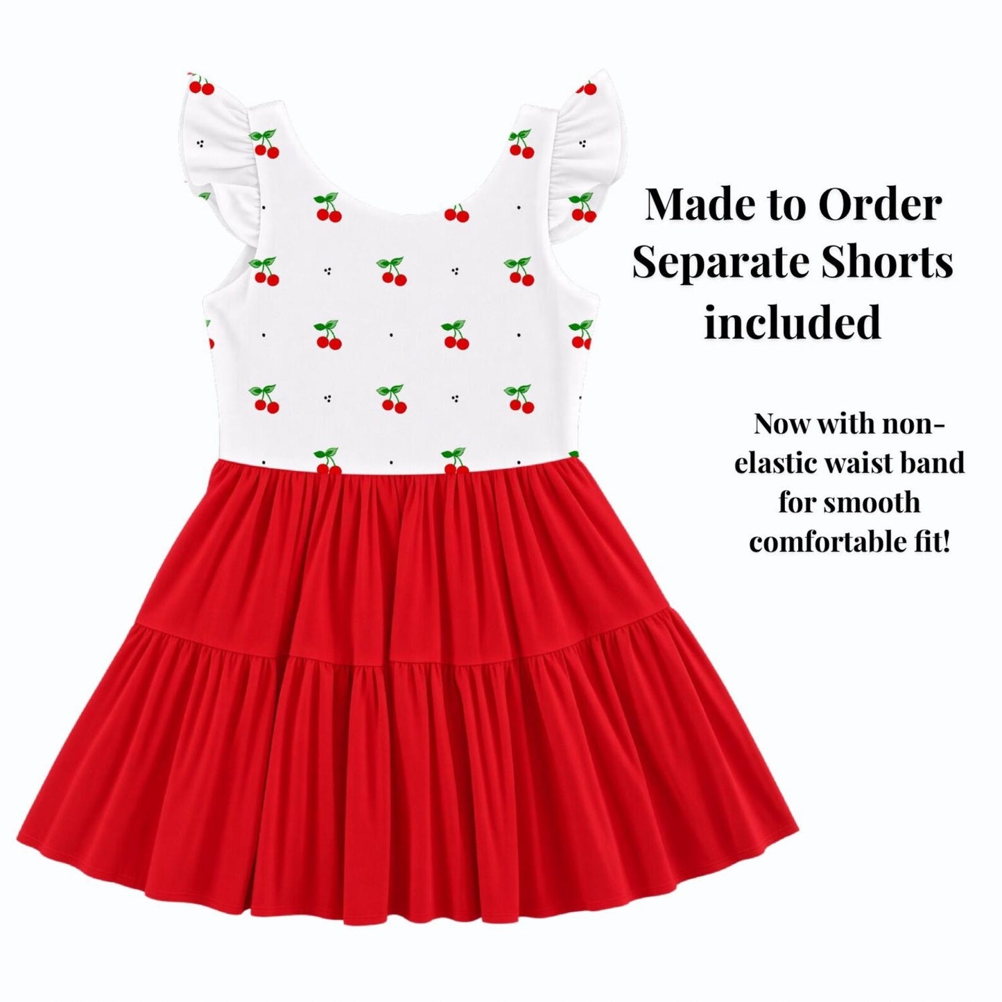 PREORDER Retro Cherry Active Mesh Twirl Dress with Separate Shorts | Red and White Girls Outfit