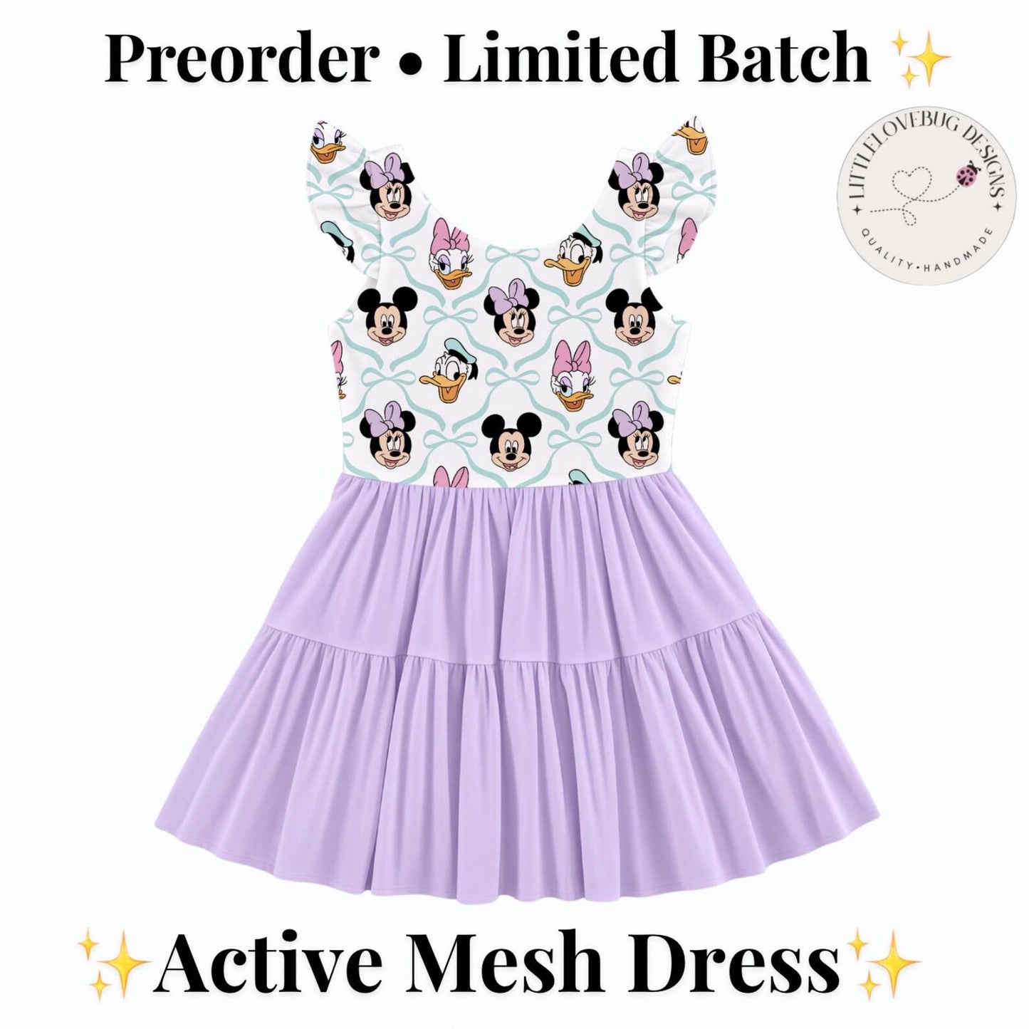 PREORDER Mickey Minnie Donald and Daisy Bow Active Mesh Twirl Dress with Separate Shorts | Pastel Disney Park Outfit