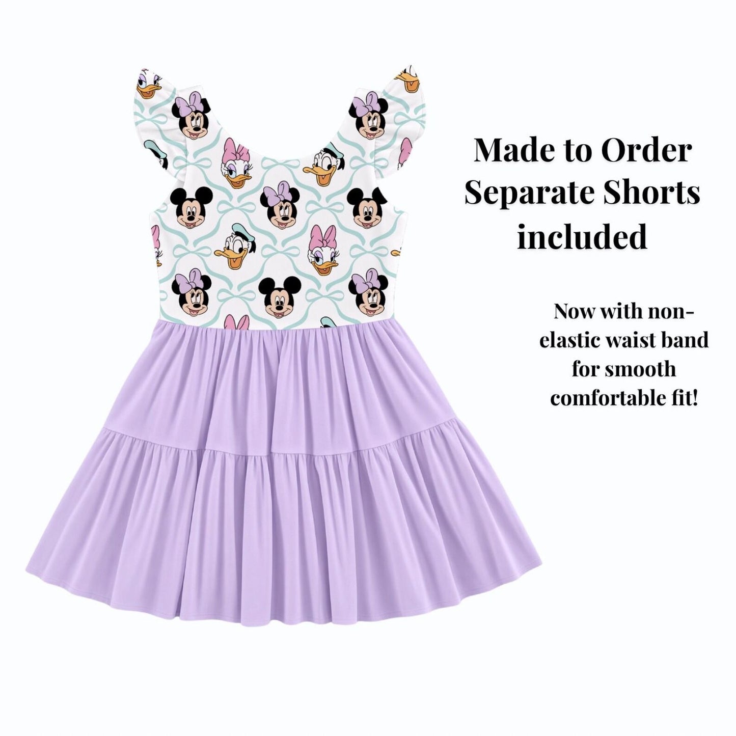 PREORDER Mickey Minnie Donald and Daisy Bow Active Mesh Twirl Dress with Separate Shorts | Pastel Disney Park Outfit