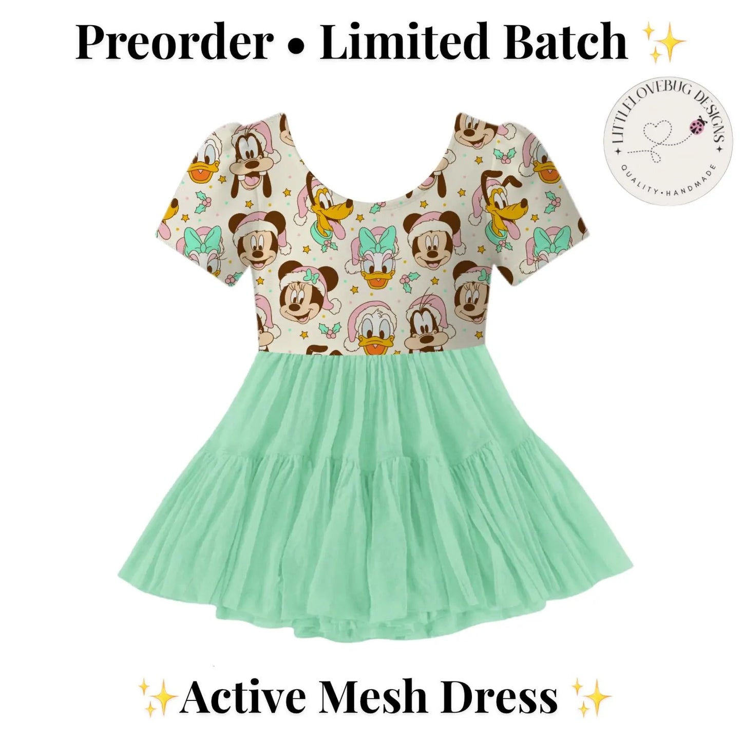 Preorder Christmas Fab 5 Pastel ShortSleeve sleeve Active Mesh Dress with Separate Short