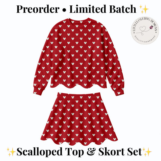 Red Magical Dots scalloped top and skort preorder