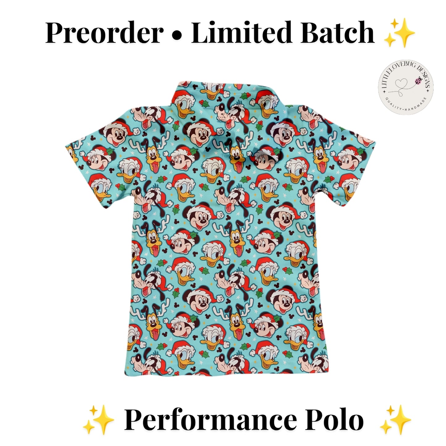 Preorder Christmas Fab 5 Mickey and Friends Blue Performance Polo