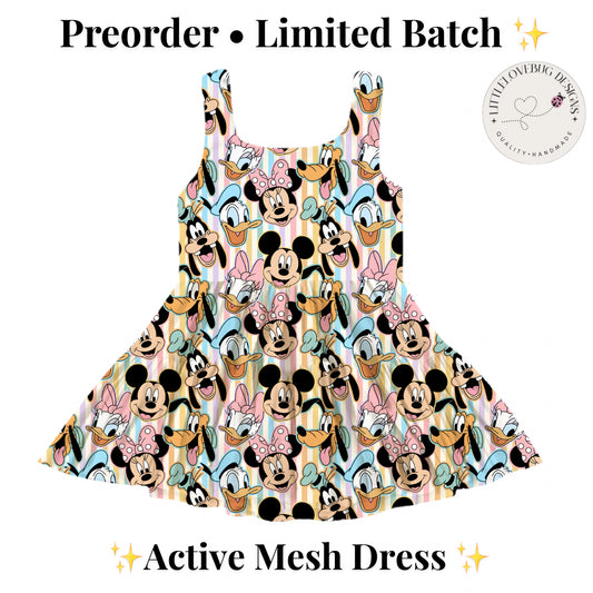 Preorder Mickey and Friends Stripe Printed Mesh Active Dress with Separate Shorts