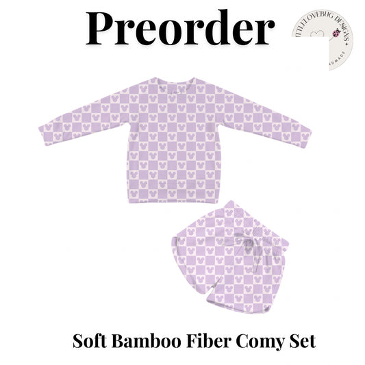 Preorder Purple Checkered Soft Bamboo Fiber Comfy Set