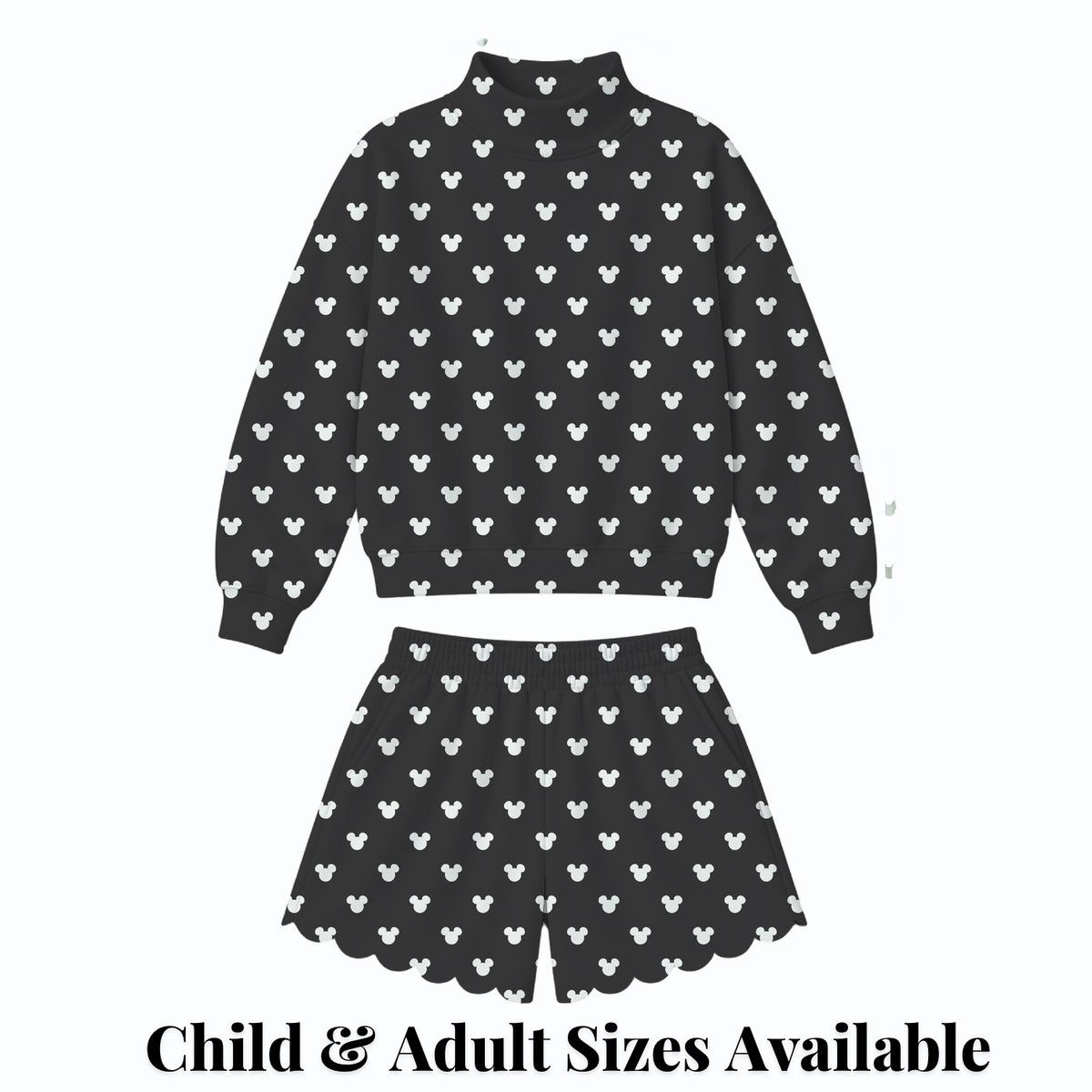 black Magical Dots shorts set — Child and adult sizes