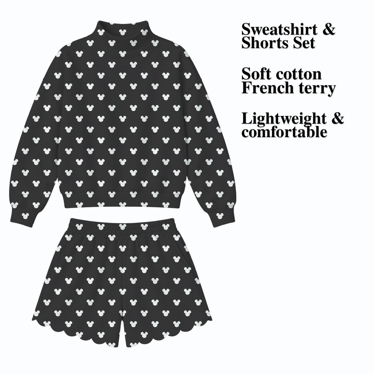 black Magical Dots shorts set — Material and features