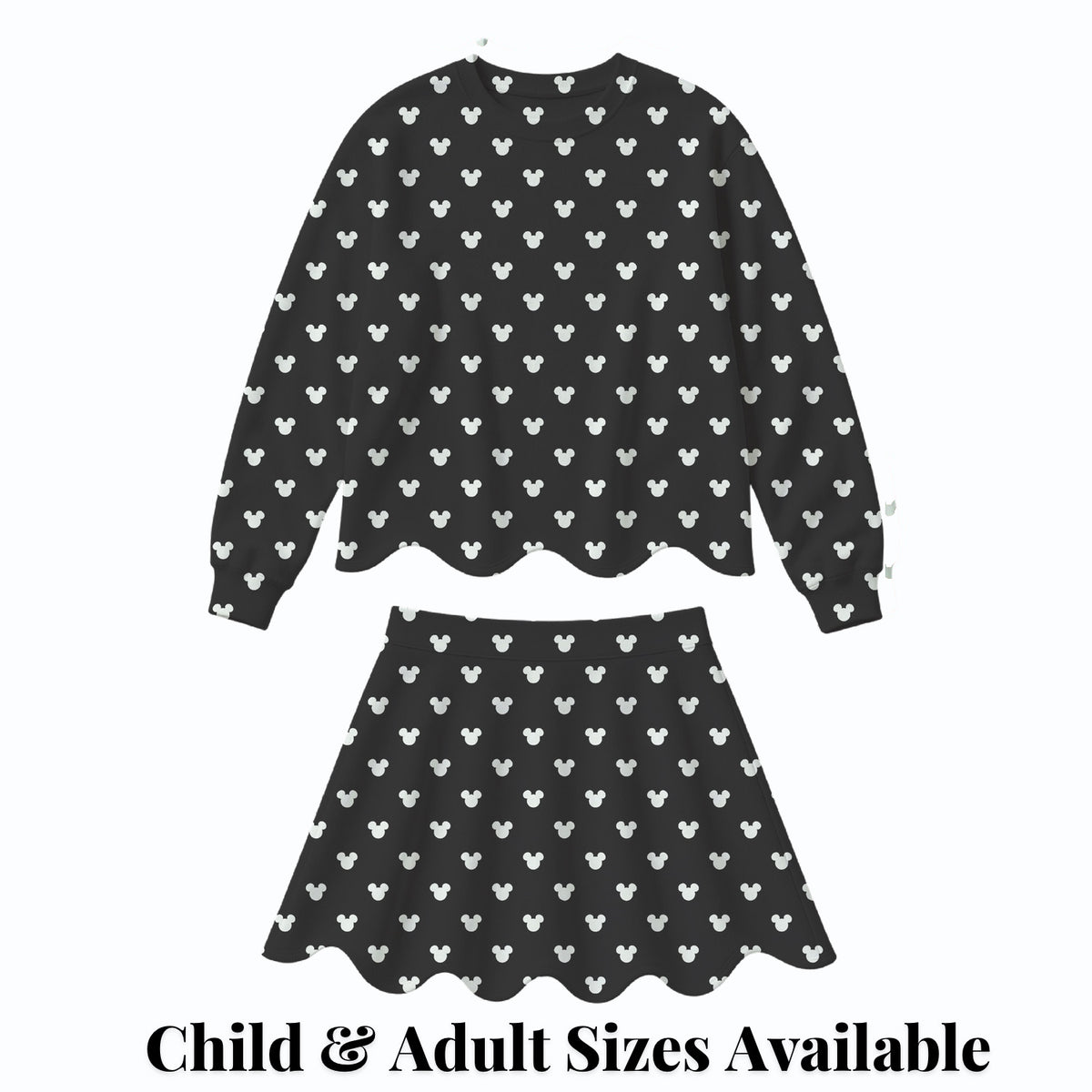 black Magical Dots skort set — Child and adult sizes
