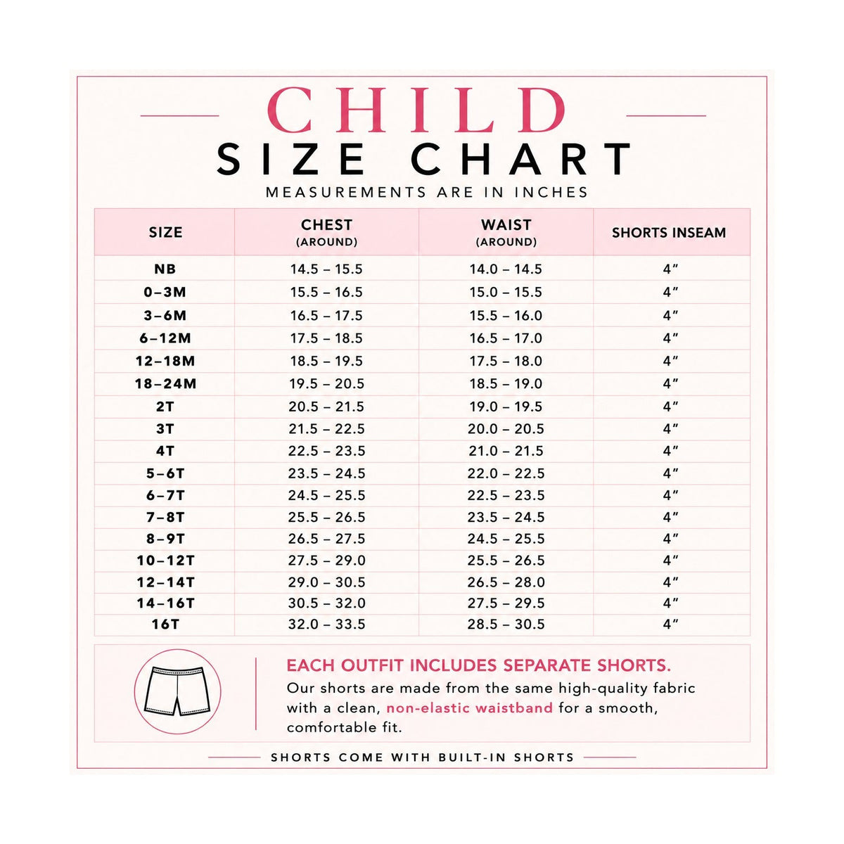 Child active mesh dress size chart
