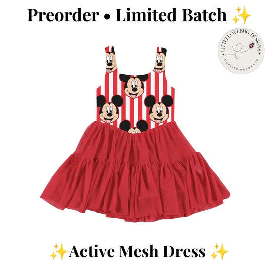 PREORDER Red Mickey Mouse Character Print Active Mesh Twirl Dress | Mommy and Me Park Outfit photo 1